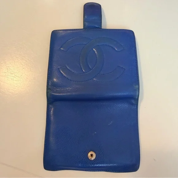 Vintage Chanel Bi-Fold Caviar Leather CC Wallet 1996-1997 Blue 💙 - Picture 10 of 13